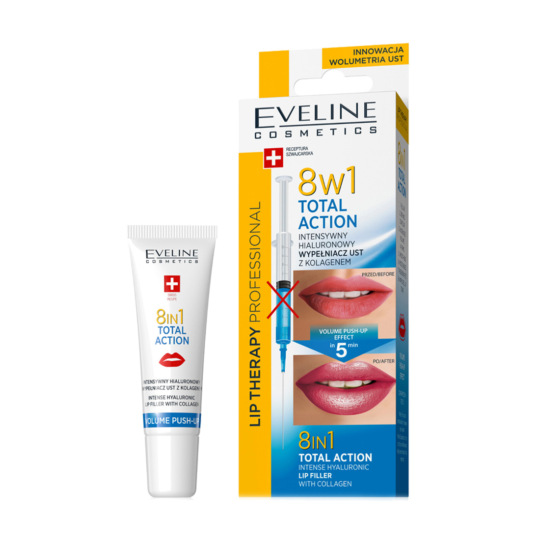 Інтенсивний гіалуроновий філер для губ з колагеном Eveline Cosmetics Lip Therapy Professional Total Action 8 в 1, 12 мл